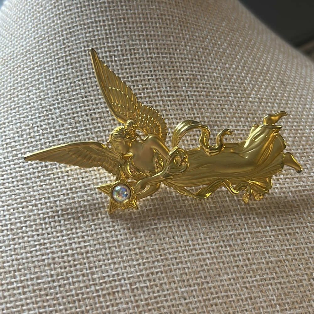 JJ Jonette Gold Fire Star Angel Goddess Figural Brooch Vintage Signed Lapel Pin - Picture 8 of 8